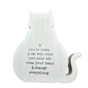 White Wooden Cat Decor Wall Plaque
